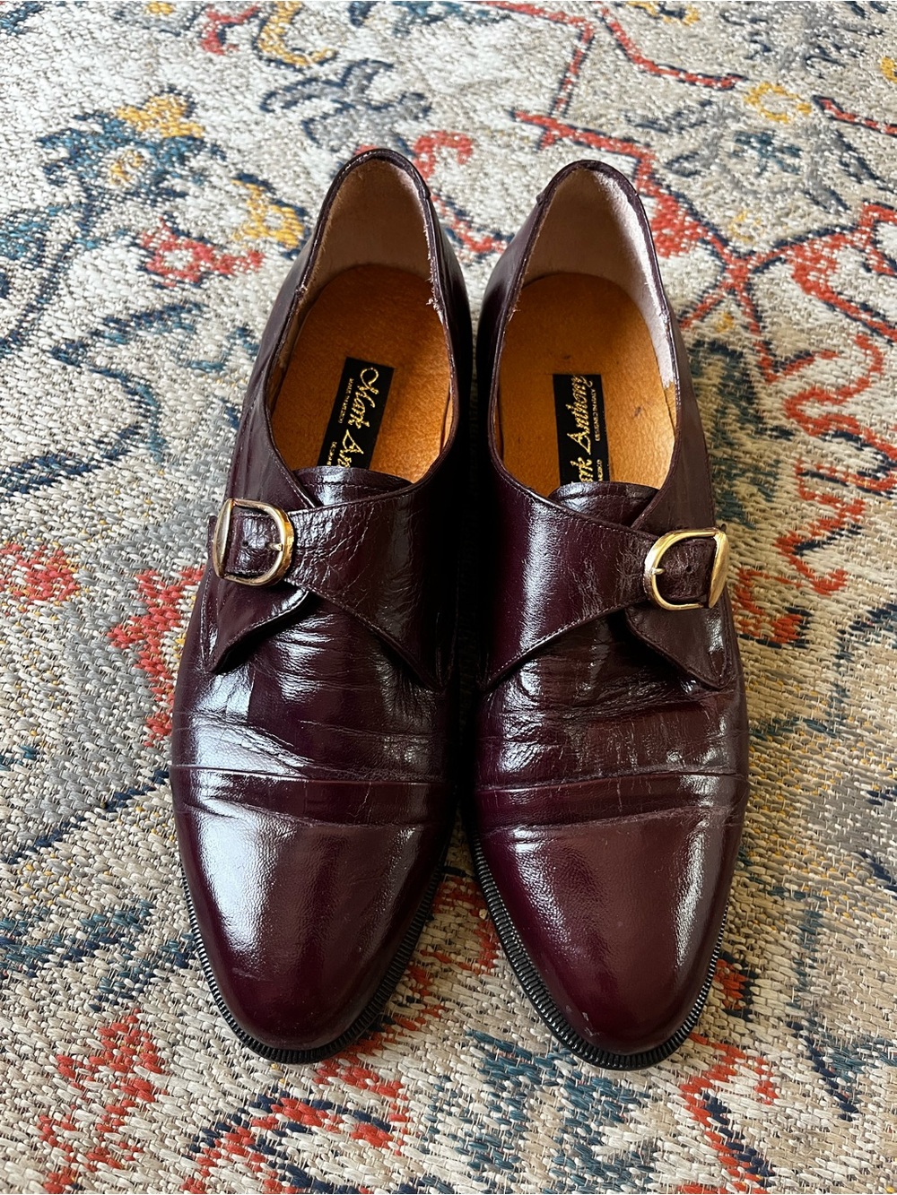 Men's Burgundy Leather Monk Strap Dress Shoes Size* See measurement